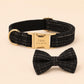 Black Tweed Dog Harness Set, Personalised Luxury Boucle Collar Leash Bow Tie | Engraved Gold Buckle Mix & Match XS S M L XL