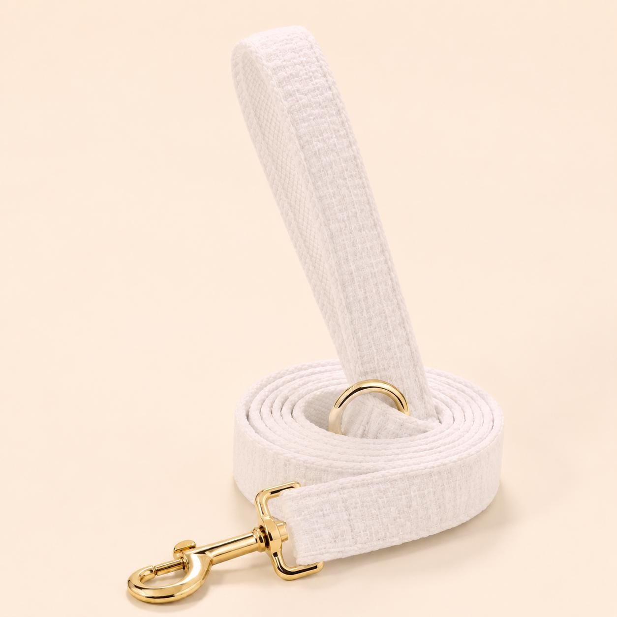 White Tweed Dog Harness Set, Personalised Luxury Boucle Collar Leash Bow Tie | Engraved Gold Buckle Mix & Match XS S M L XL