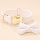 White Tweed Dog Harness Set, Personalised Luxury Boucle Collar Leash Bow Tie | Engraved Gold Buckle Mix & Match XS S M L XL