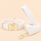 White Tweed Dog Harness Set, Personalised Luxury Boucle Collar Leash Bow Tie | Engraved Gold Buckle Mix & Match XS S M L XL