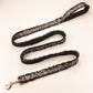 Black Tweed Dog Harness Optional Leash Set with Frayed Trim, Personalised Chunky Boucle Collar | Engraved Gold Buckle XS S M L XL