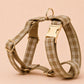 Khaki Tartan Dog Harness Optional Set, Personalised Plaid Collar Leash Bow | Engraved Gold Buckle Mix & Match XS S M L XL
