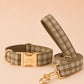 Khaki Tartan Dog Harness Optional Set, Personalised Plaid Collar Leash Bow | Engraved Gold Buckle Mix & Match XS S M L XL