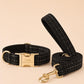 Black Tweed Dog Harness Set, Personalised Luxury Boucle Collar Leash Bow Tie | Engraved Gold Buckle Mix & Match XS S M L XL