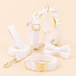 White Tweed Dog Harness Set, Personalised Luxury Boucle Collar Leash Bow Tie | Engraved Gold Buckle Mix & Match XS S M L XL