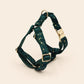 Custom Green Velvet Dog Harness Set | Engraved Name Collar Leash Bowtie Poop Bag | Celestial Star Pet Gift XS-XL
