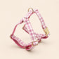 Personalized Pink Plaid Dog Harness Gift Set, Custom Name Collar & Rope Leash, Tartan Puppy Walking Set XS-XL