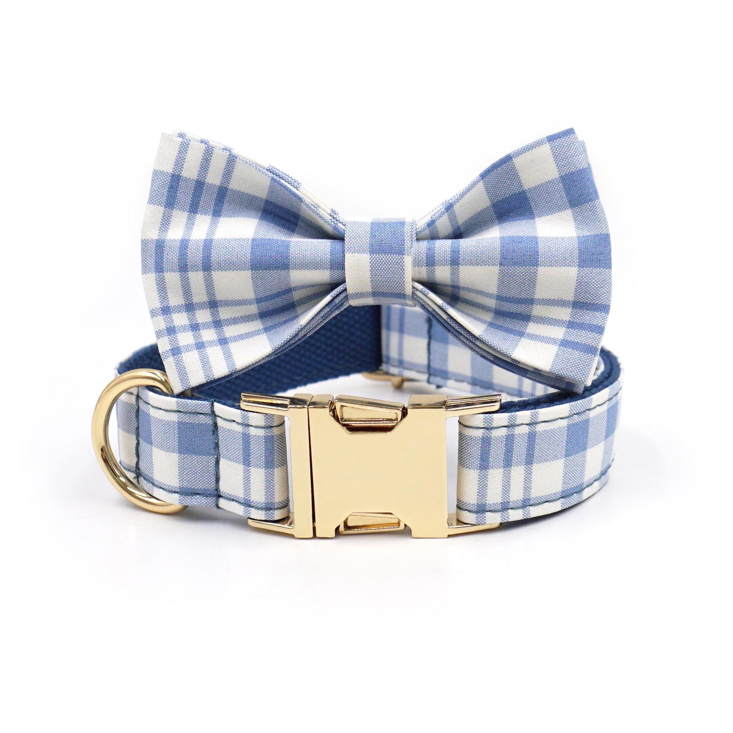 Custom Dark Blue Tartan Dog Harness Set, Personalized Name Collar & Rope Leash, Plaid Puppy Walking Kit XS-XL