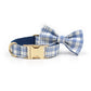 Custom Dark Blue Tartan Dog Harness Set, Personalized Name Collar & Rope Leash, Plaid Puppy Walking Kit XS-XL