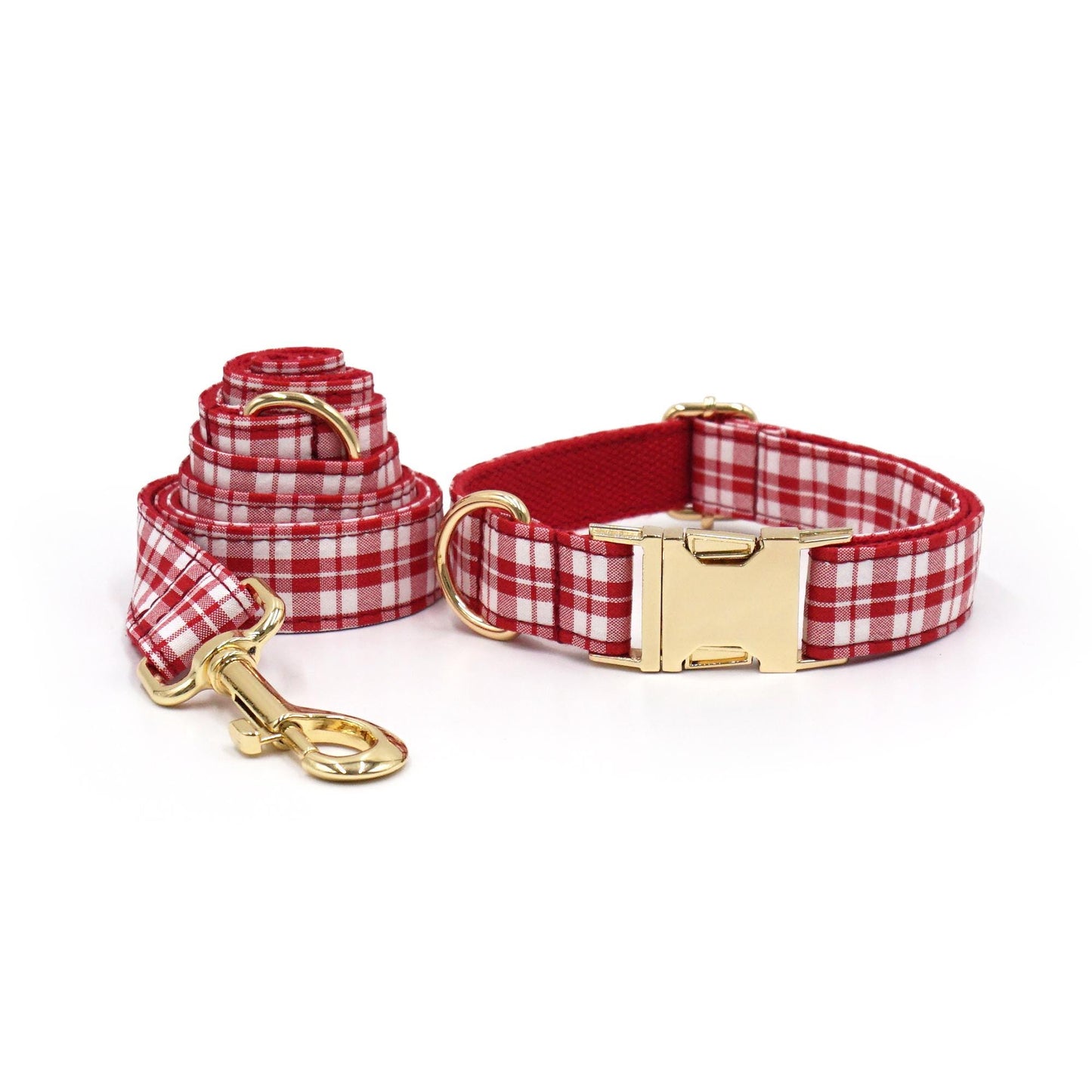 Plaid Dog Collar, Personalized Engraved Name Pet Collar, Preppy Plaid Collar with Leash, Bow Tie & Bag, Custom Puppy Collar Set