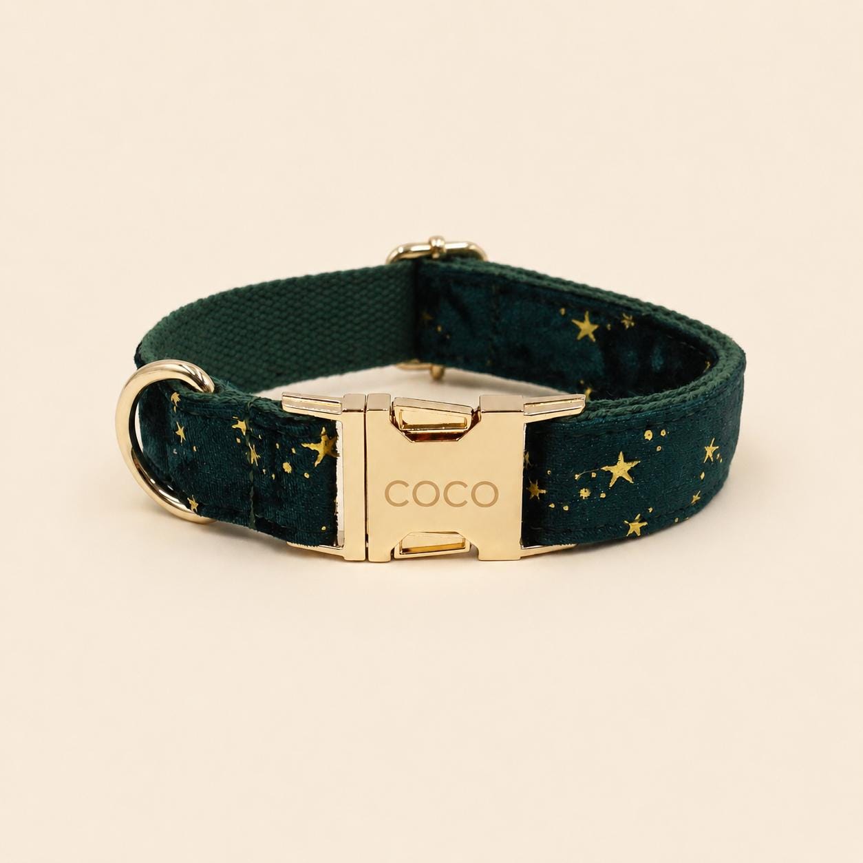 Custom Green Velvet Dog Harness Set | Engraved Name Collar Leash Bowtie Poop Bag | Celestial Star Pet Gift XS-XL
