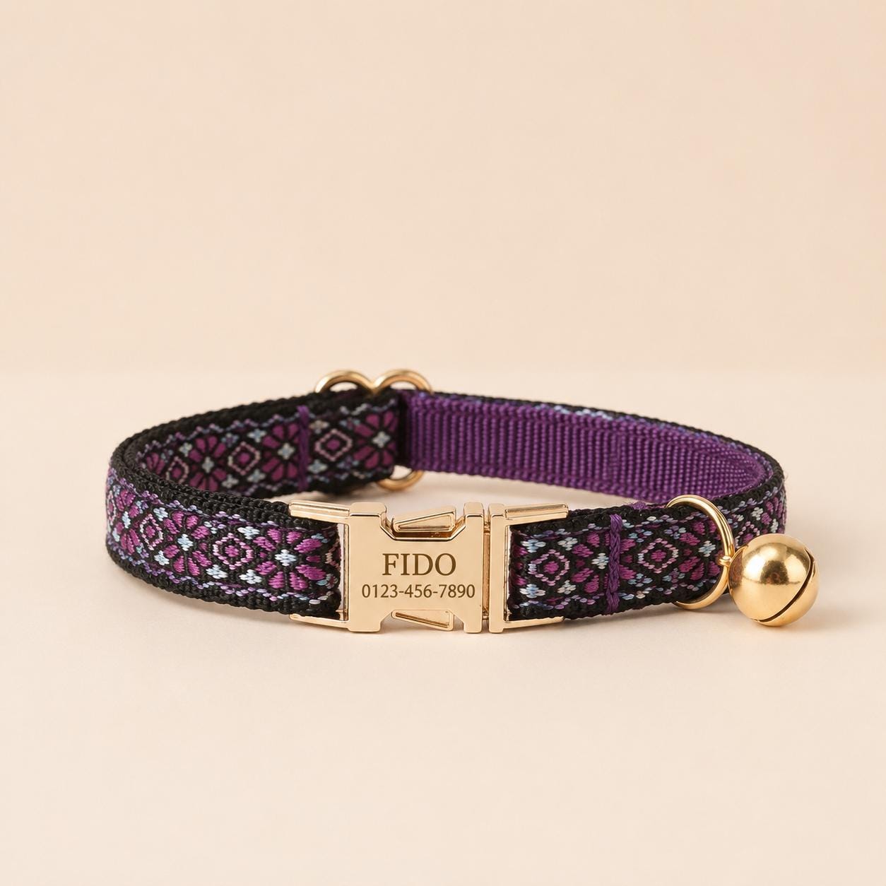 Floral Embroidered Cat Quick Release Collar, Engraved Name Buckle, Adjustable Kitten Pet Collar