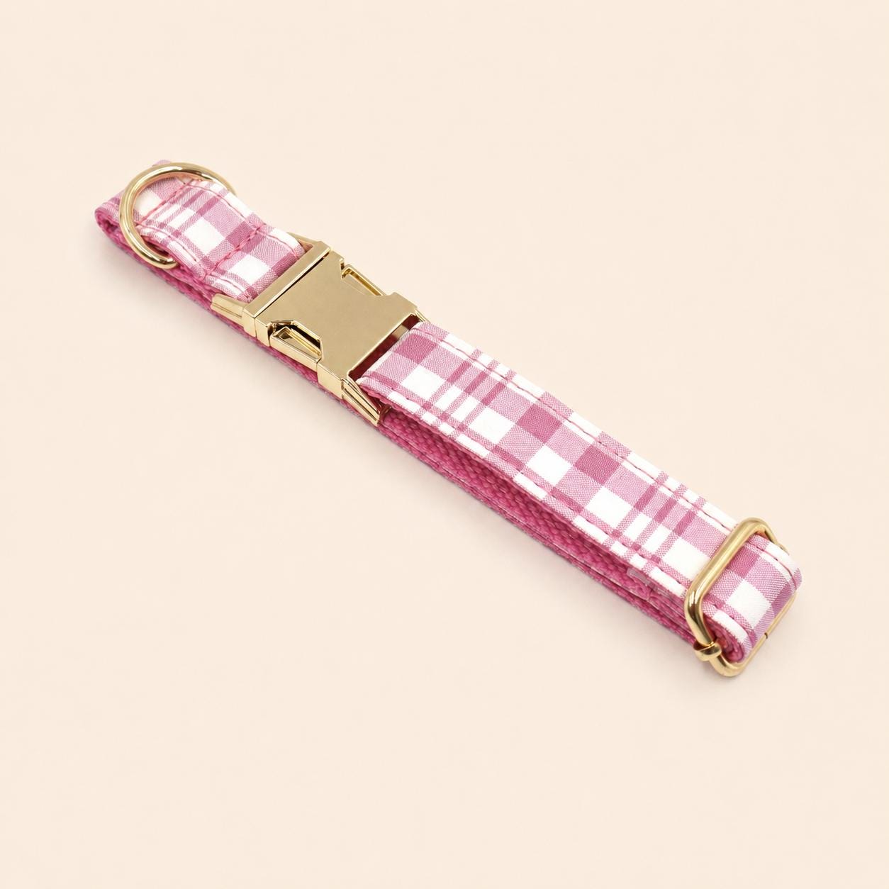 Personalized Pink Plaid Dog Harness Gift Set, Custom Name Collar & Rope Leash, Tartan Puppy Walking Set XS-XL