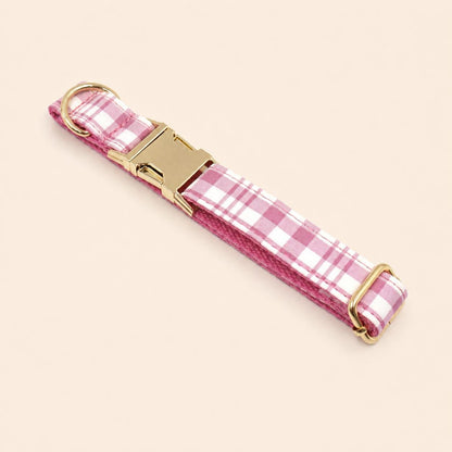 Personalized Pink Plaid Dog Harness Gift Set, Custom Name Collar & Rope Leash, Tartan Puppy Walking Set XS-XL