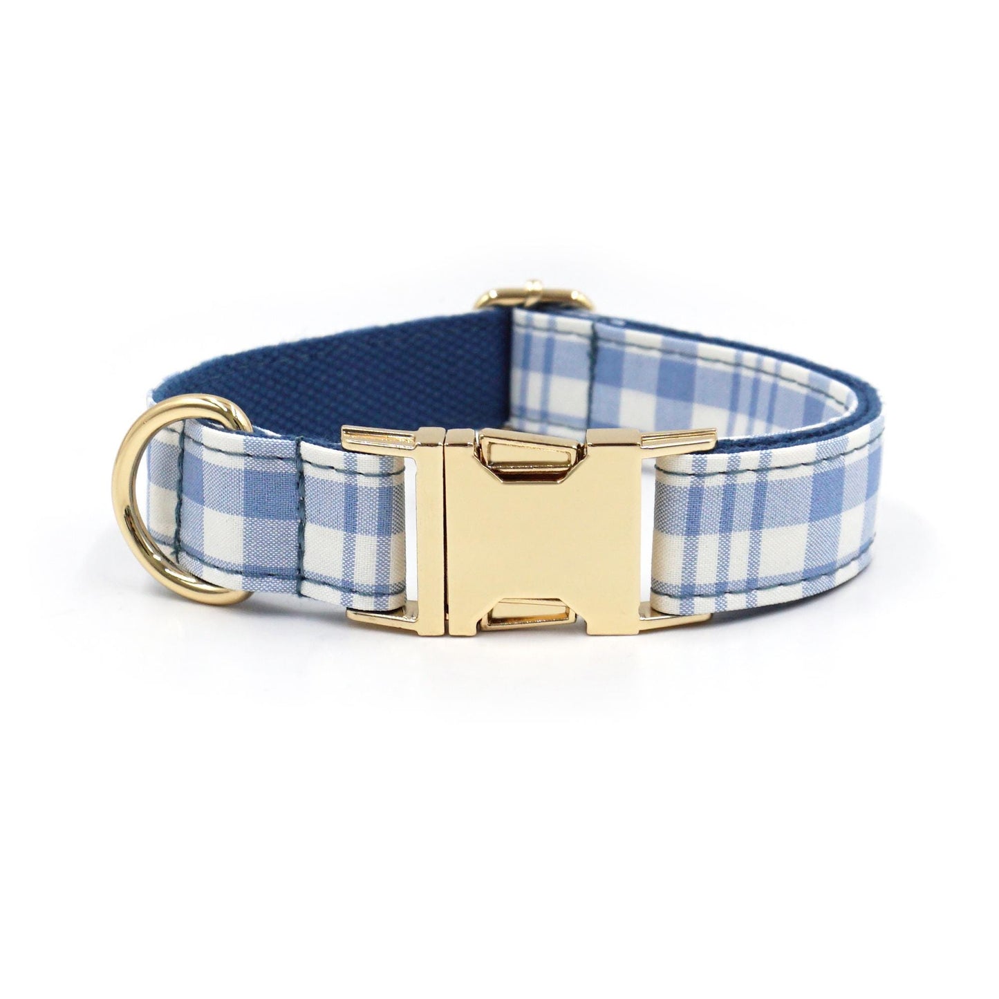 Custom Dark Blue Tartan Dog Harness Set, Personalized Name Collar & Rope Leash, Plaid Puppy Walking Kit XS-XL