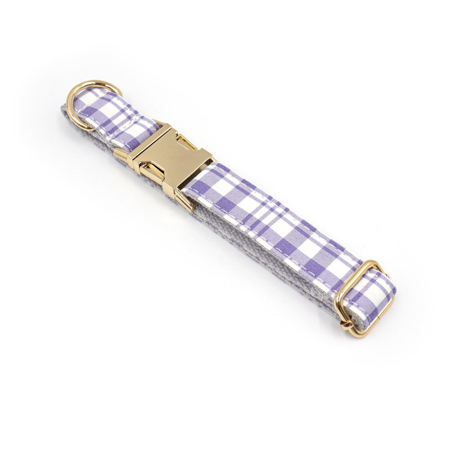 Custom Lilac Tartan Dog Harness Set, Personalized Name Collar & Rope Leash, Plaid Puppy Walking Kit XS-XL
