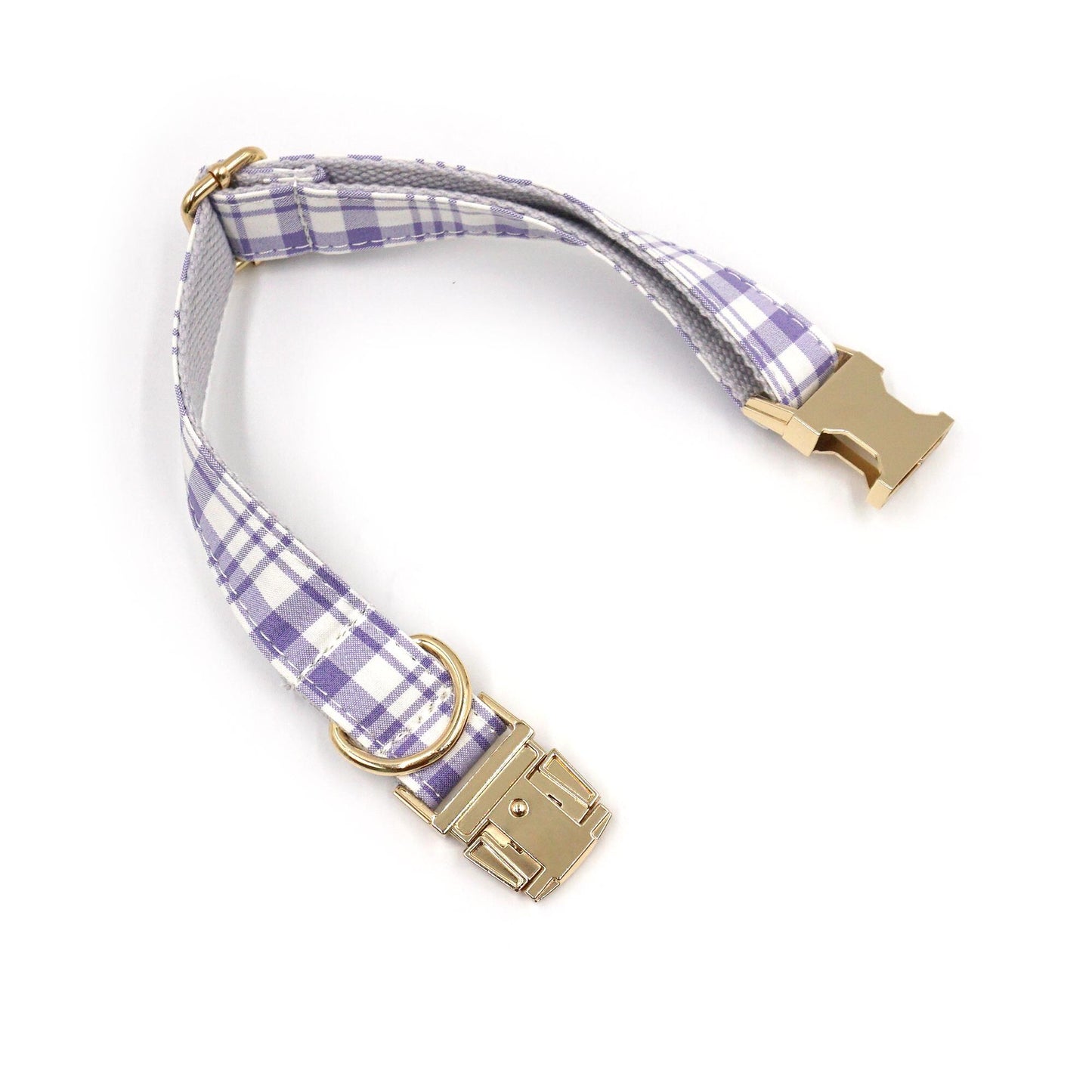 Custom Lilac Tartan Dog Harness Set, Personalized Name Collar & Rope Leash, Plaid Puppy Walking Kit XS-XL
