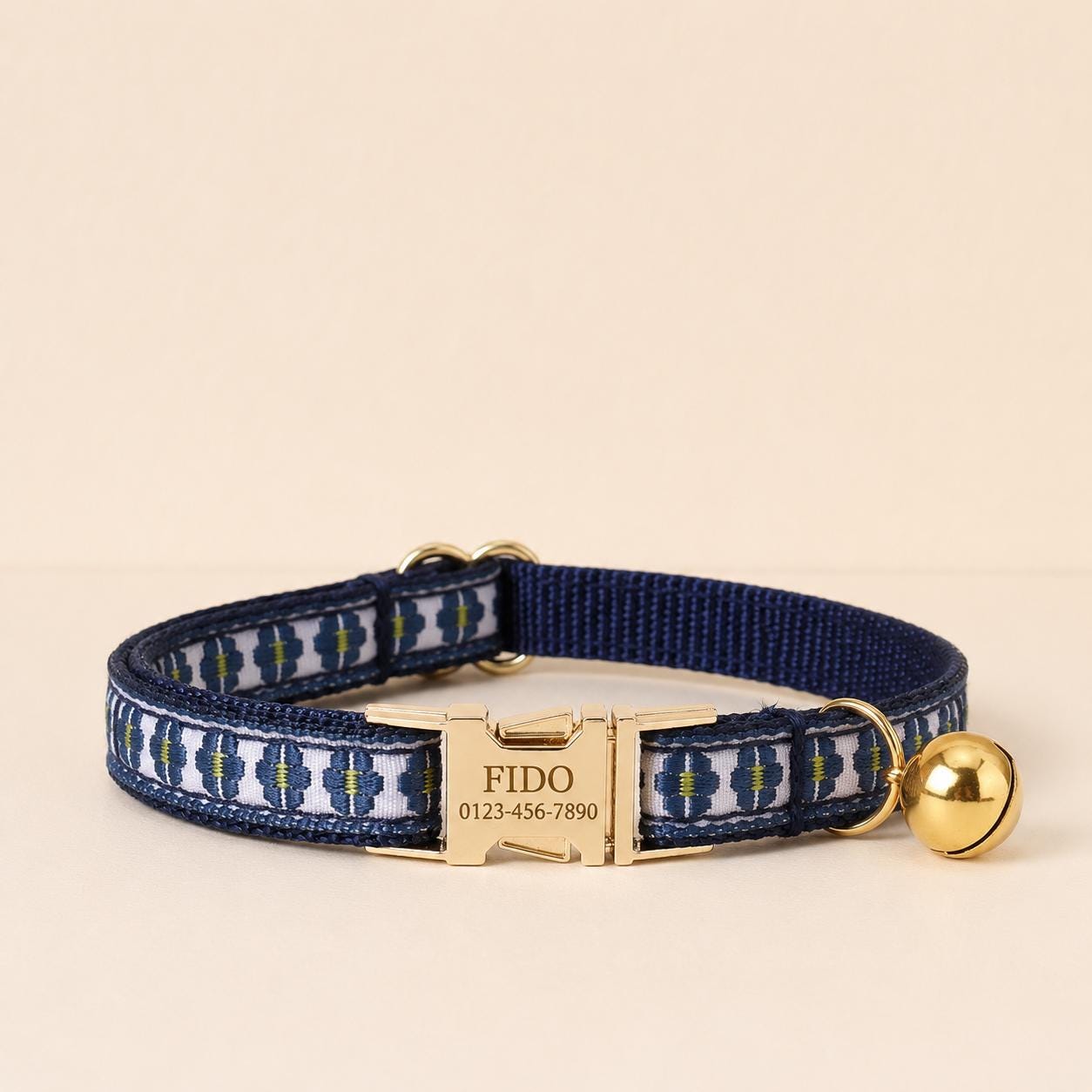 Floral Embroidered Cat Collar, Engraved Name Buckle, Adjustable Kitten Pet Collar
