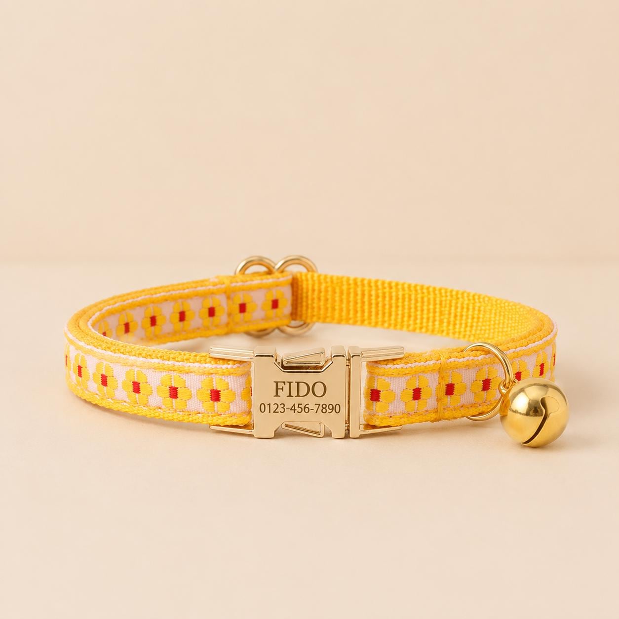 Floral Embroidered Cat Quick Release Collar, Engraved Name Buckle, Adjustable Kitten Pet Collar
