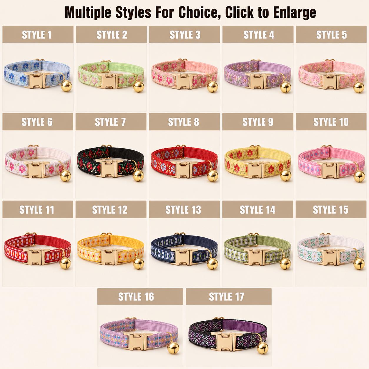 Floral Cat Collar, Engraved Name Buckle, Adjustable Kitten Collar, Polyester Pet Collar for Cats