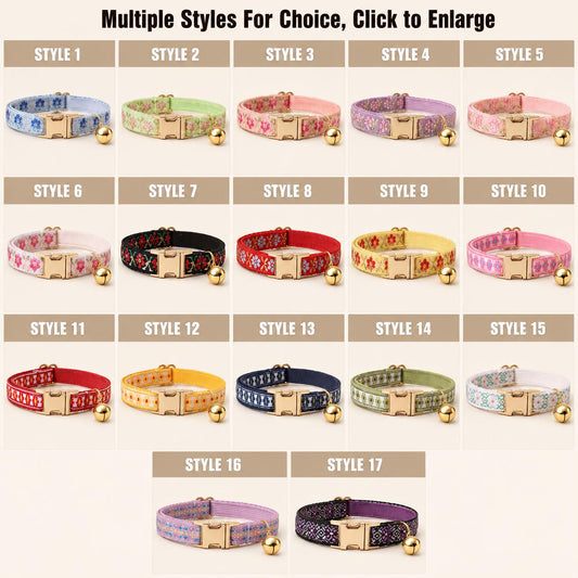 Floral Cat Collar, Engraved Name Buckle, Adjustable Kitten Collar, Polyester Pet Collar for Cats