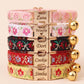 Floral Embroidered Cat Collar, Engraved Name Buckle, Adjustable Kitten Pet Collar