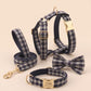 Custom Black and White Plaid Dog Harness & Optional Leash Set, Personalised Dog Harness Set, Collar Bow Tie, Adjustable