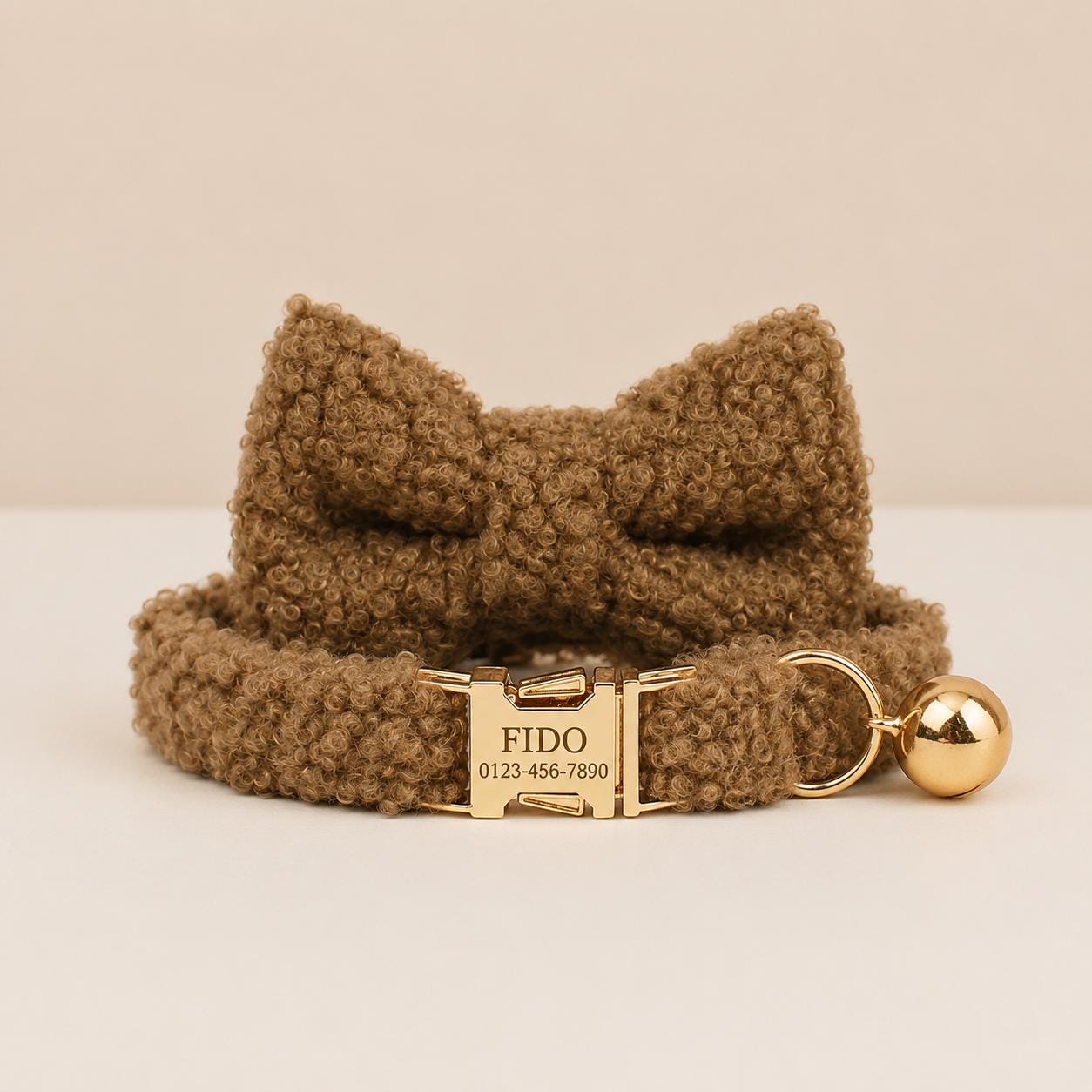 Personalized Cat Collar with Name Plate, Bell & Bow Tie, Custom Engraved Kitten Collar, Teddy Bear Cat Gift