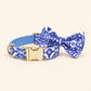 Blue and White Floral Dog Harness Set with Cream Rope Leash, Optional Combo