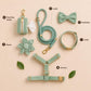 Personalized Sage Green Velvet Dog Harness Set | Custom Name Collar Leash Bow Flower Poop Bag | Mix & Match 7-Piece Set